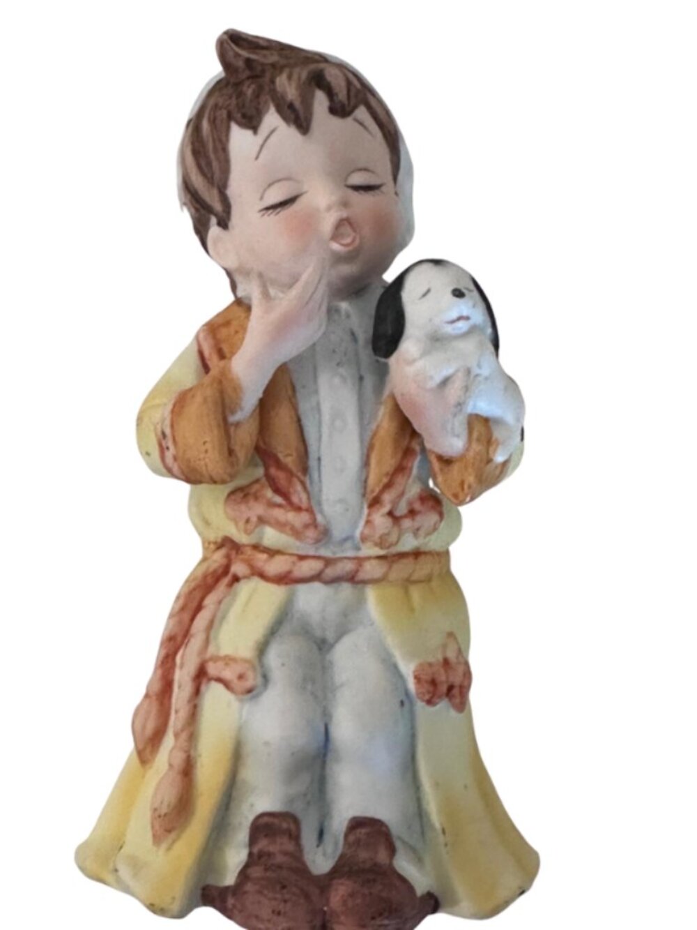 Vintage Lefton Boy Holding Puppy Figurine Hand Painted Japan KW5048
